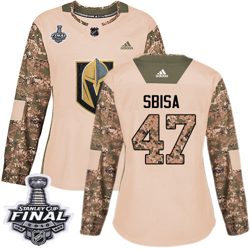 Adidas Golden Vegas Golden Knights #47 Luca Sbisa Camo Authentic 2017 Veterans Day 2018 Stanley Cup Final Women's Stitched Jersey Womens