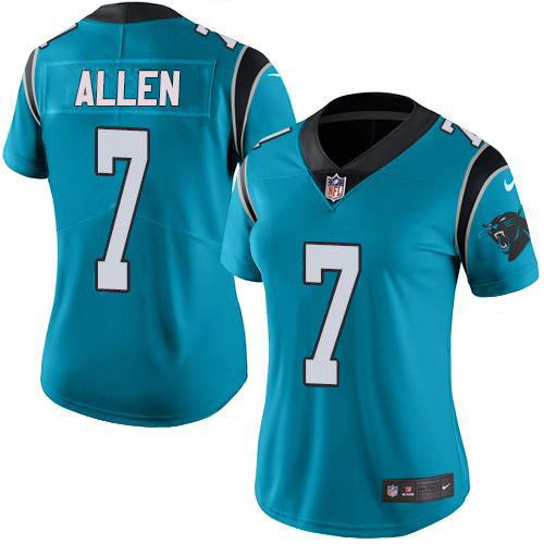 Carolina Panthers #7 Kyle Allen Blue Women's Stitched Limited Rush Jersey Womens