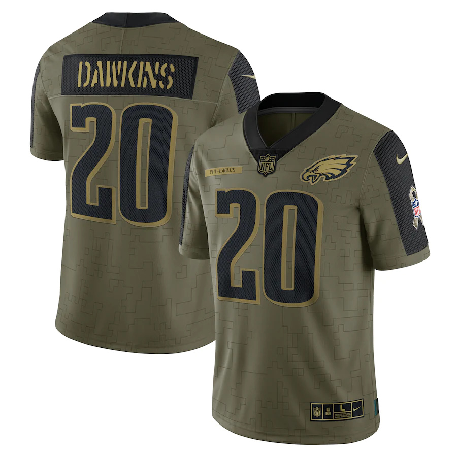 Philadelphia Eagles #20 Brian Dawkins Olive 2021 Salute To Service Limited Player Jersey