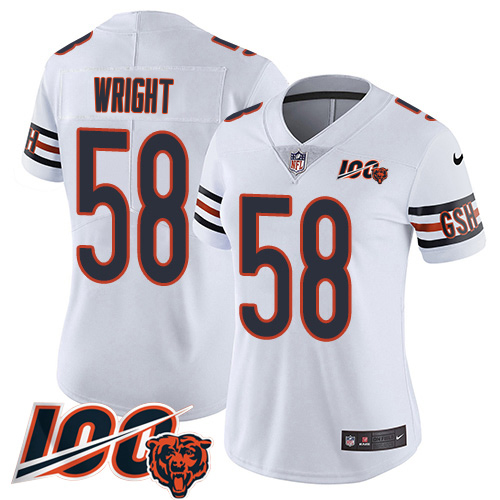 Bears #58 Darnell Wright White Alternate Women's Stitched Vapor Untouchable Limited 100th Season Jersey