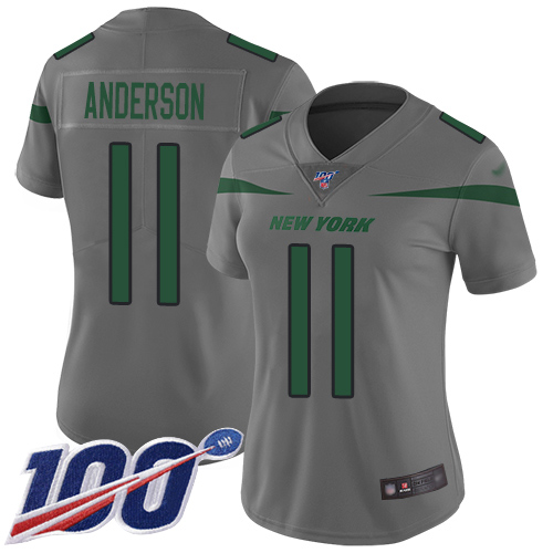 New York Jets #11 Robby Anderson Gray Women's Stitched Limited Inverted Legend 100th Season Jersey Womens