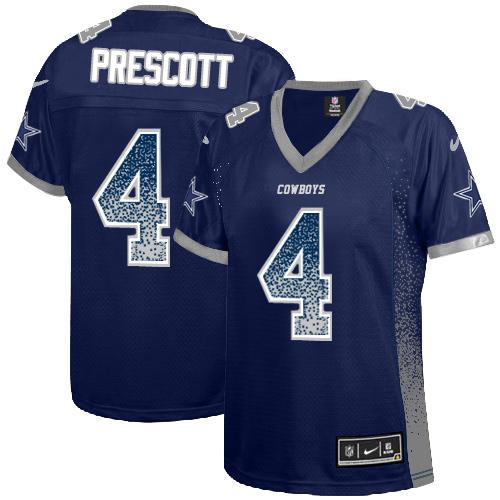 Cowboys #4 Dak Prescott Navy Blue Team Color Women's Stitched Elite Drift Fashion Jersey