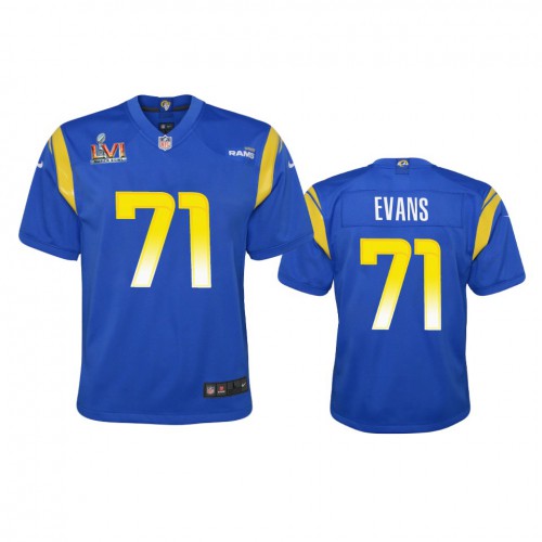 Los Angeles Los Angeles Rams #71 Bobby Evans Youth Super Bowl LVI Patch Game Jersey - Royal Youth
