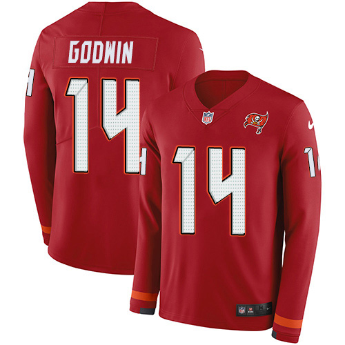 Buccaneers #14 Chris Godwin Red Team Color Youth Stitched Limited Therma Long Sleeve Jersey