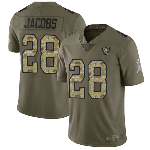Raiders #28 Josh Jacobs Olive/Camo Men's Stitched Limited 2017 Salute To Service Jersey