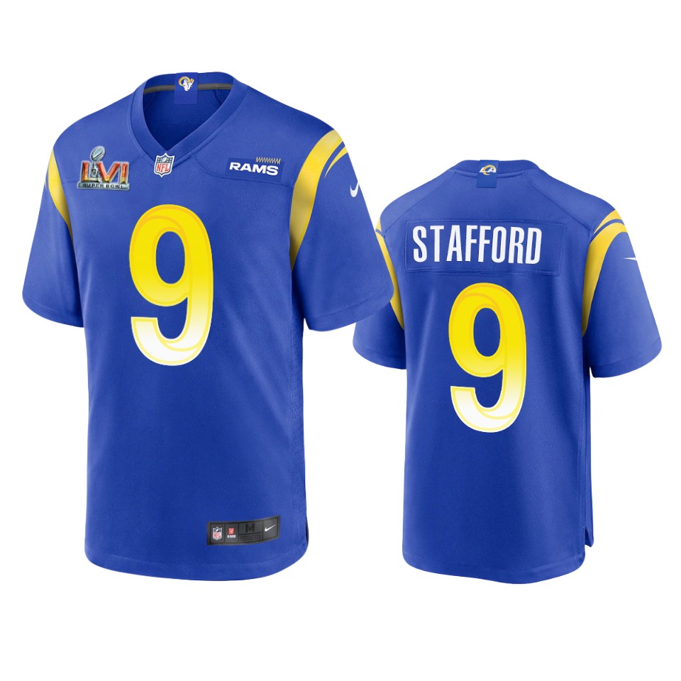 Los Angeles Rams #9 Matthew Stafford Men's Super Bowl LVI Patch Game Jersey - Royal