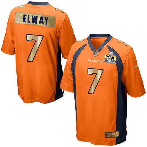 Broncos #7 John Elway Orange Team Color Men's Stitched Game Super Bowl 50 Collection Jersey