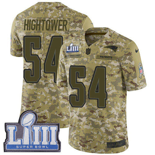 New England Patriots #54 Dont'a Hightower Camo Super Bowl LIII Bound Youth Stitched Limited 2018 Salute to Service Jersey Youth