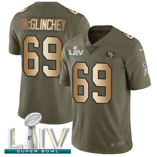 San Francisco 49ers #69 Mike McGlinchey Olive/Gold Super Bowl LIV 2020 Youth Stitched Limited 2017 Salute To Service Jersey Youth