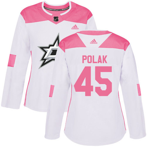 Adidas Dallas Stars #45 Roman Polak White/Pink Authentic Fashion Women's Stitched Jersey Womens