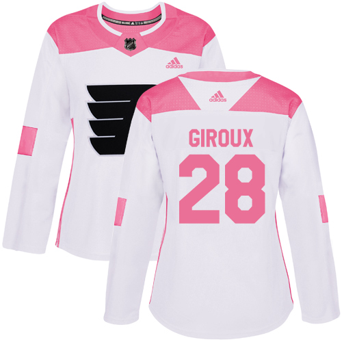 Adidas Philadelphia Flyers #28 Claude Giroux White/Pink Authentic Fashion Women's Stitched Jersey Womens