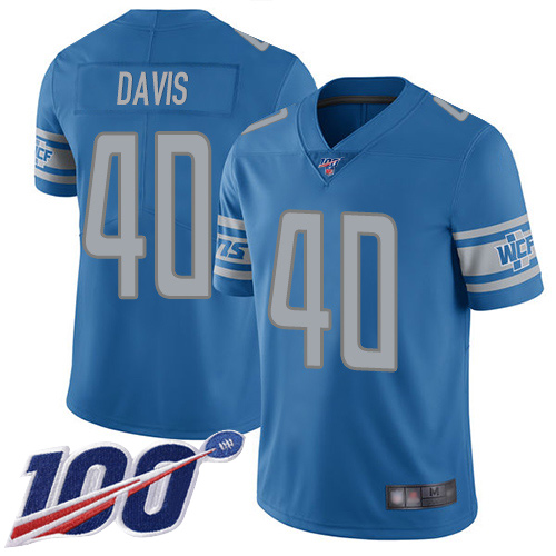 Detroit Lions #40 Jarrad Davis Blue Team Color Men's Stitched 100th Season Vapor Limited Jersey Men's