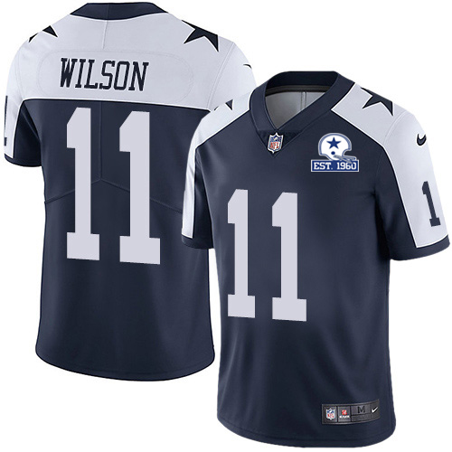 Dallas Cowboys #11 Cedrick Wilson Navy Blue Thanksgiving Men's Stitched With Established In 1960 Patch Vapor Untouchable Limited Throwback Jersey