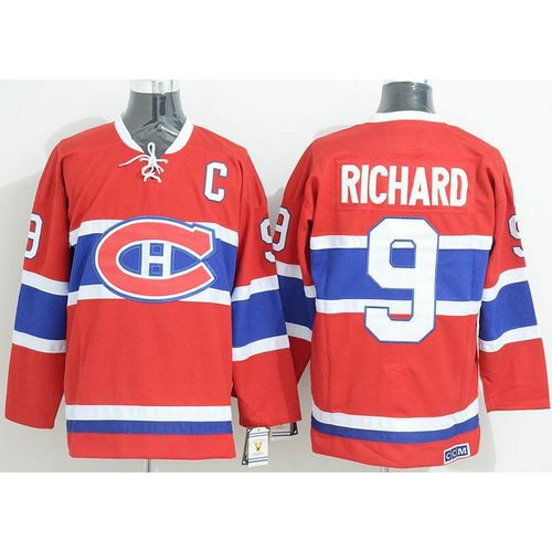 Montreal Canadiens #9 Maurice Richard Red CCM Throwback Stitched Jersey Men's