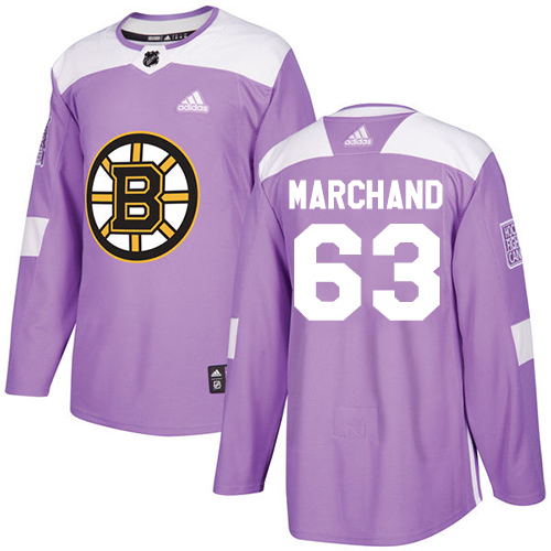 Adidas Boston Bruins #63 Brad Marchand Purple Authentic Fights Cancer Stitched Jersey Men's