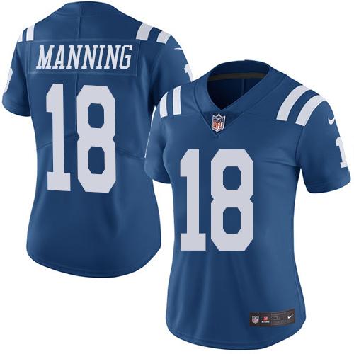 Indianapolis Colts #18 Peyton Manning Royal Blue Women's Stitched Limited Rush Jersey Womens