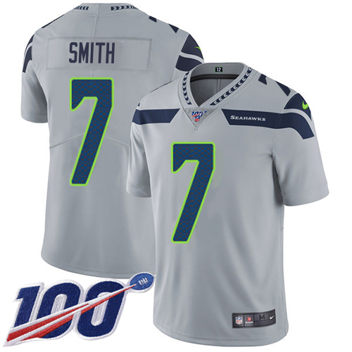 Seahawks #7 Geno Smith Grey Alternate Men's Stitched 100th Season Vapor Untouchable Limited Jersey