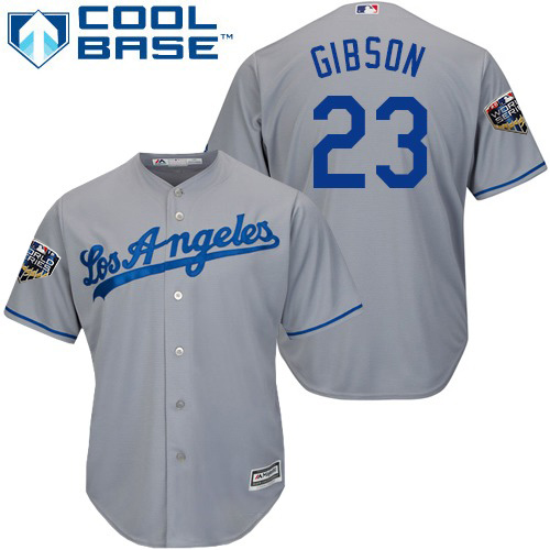 Los Angeles Dodgers #23 Kirk Gibson Grey Cool Base 2018 World Series Stitched Youth Jersey Youth