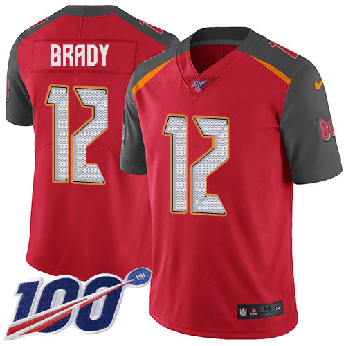 Buccaneers #12 Tom Brady Red Team Color Youth Stitched 100th Season Vapor Untouchable Limited Jersey