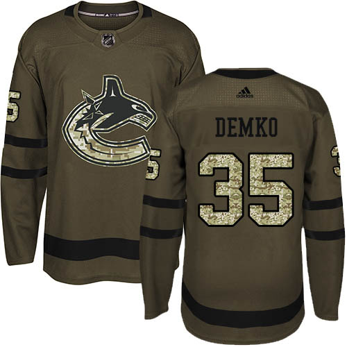 Adidas Vancouver Canucks #35 Thatcher Demko Green Salute to Service Stitched Youth Jersey Youth