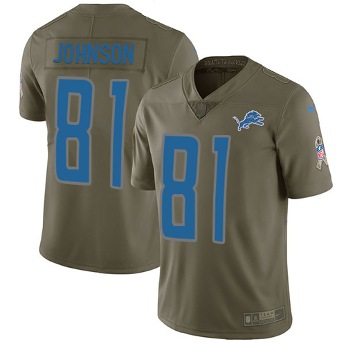 Detroit Lions #81 Calvin Johnson Olive Men's Stitched Limited 2017 Salute to Service Jersey Men's