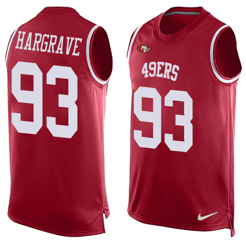 49ers #93 Javon Hargrave Red Team Color Men's Stitched Limited Tank Top Jersey