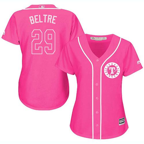 Texas Rangers #29 Adrian Beltre Pink Fashion Women's Stitched Jersey Womens