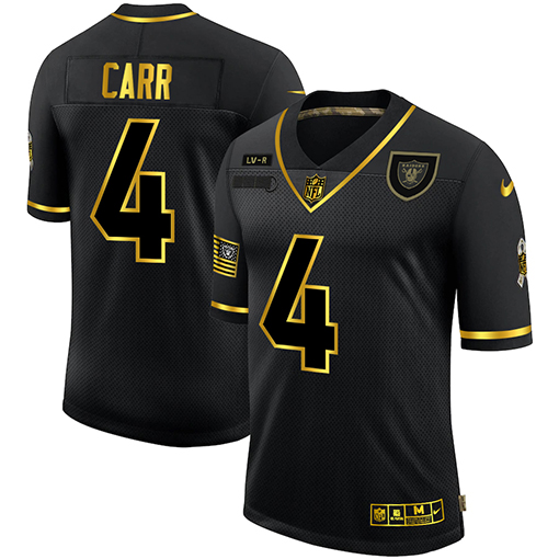 Las Vegas Raiders #4 Derek Carr Men's 2020 Salute To Service Golden Limited Jersey Black