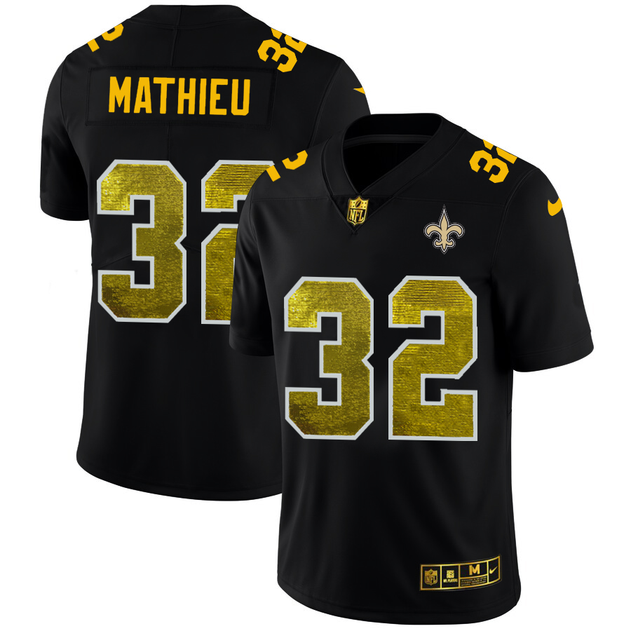New Orleans Saints #32 Tyrann Mathieu Men's Black Golden Sequin Vapor Limited Jersey