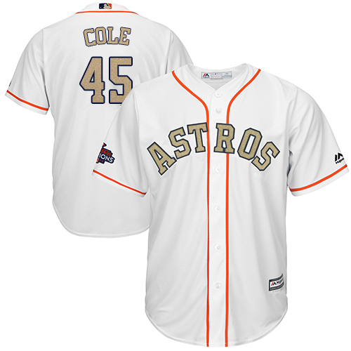 Houston Astros #45 Gerrit Cole White 2018 Gold Program Cool Base Stitched Jersey Men's