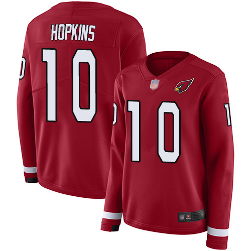 Cardinals #10 DeAndre Hopkins Red Team Color Women's Stitched Limited Therma Long Sleeve Jersey