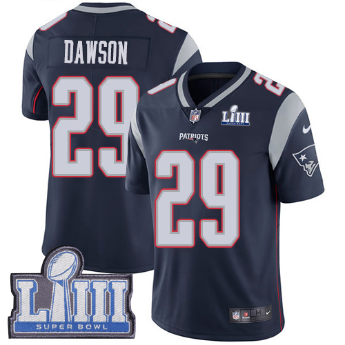 New England Patriots #29 Duke Dawson Navy Blue Team Color Super Bowl LIII Bound Men's Stitched Vapor Untouchable Limited Jersey Men's