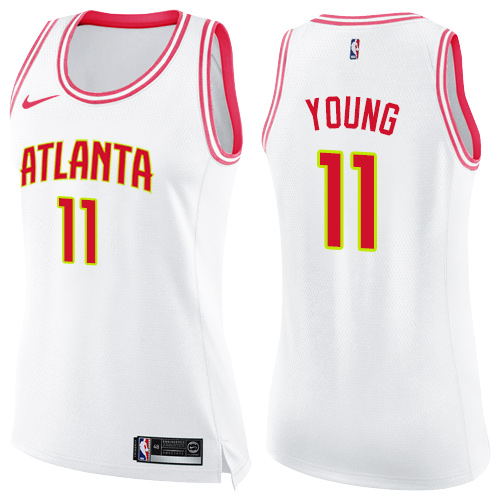 Atlanta Hawks #11 Trae Young White/Pink Womens Swingman Fashion Jersey Womens