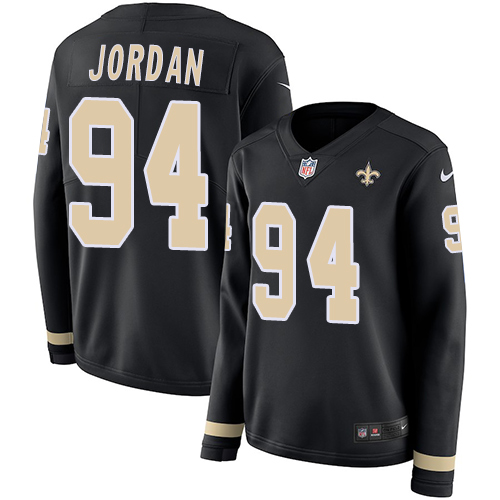 New Orleans Saints #94 Cameron Jordan Black Team Color Women's Stitched Limited Therma Long Sleeve Jersey Womens
