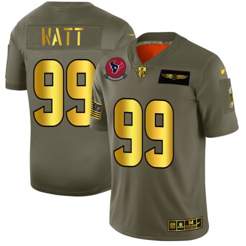 Houston Houston Texans #99 J.J. Watt Men's Olive Gold 2019 Salute to Service Limited Jersey Men's