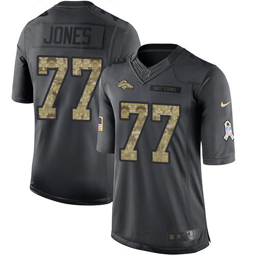 Denver Broncos #77 Sam Jones Black Men's Stitched Limited 2016 Salute to Service Jersey Men's