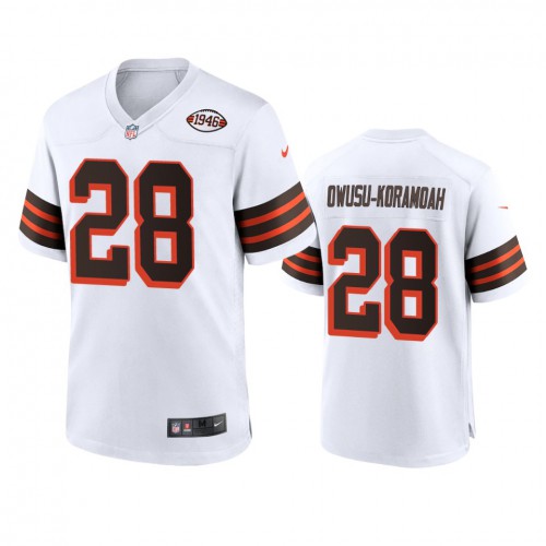 Men's Cleveland Browns #28 Jeremiah Owusu-Koramoah 1946 Collection Alternate Game Limited Jersey - White Men's