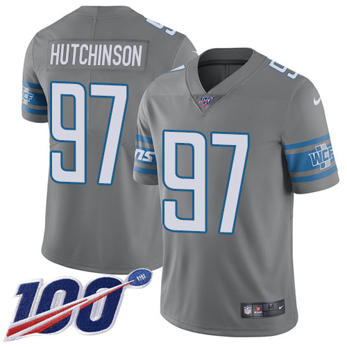 Lions #97 Aidan Hutchinson Gray Men's Stitched Limited Rush 100th Season Jersey