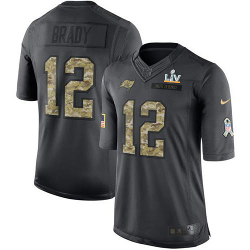 Buccaneers #12 Tom Brady Black Youth Super Bowl LV Bound Stitched Limited 2016 Salute To Service Jersey