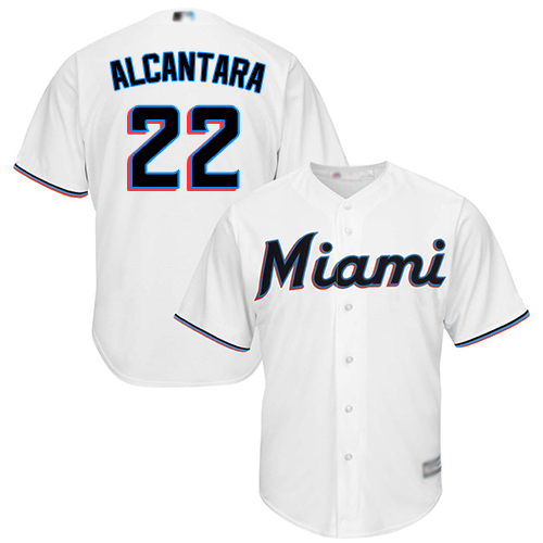 Miami Marlins #22 Sandy Alcantara White New Cool Base Stitched Jersey Men's