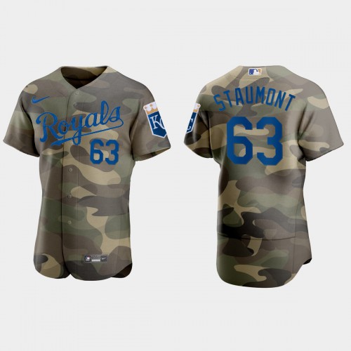 Kansas City Kansas City Royals #63 Josh Staumont Men's 2021 Armed Forces Day Authentic Jersey -Camo Men's