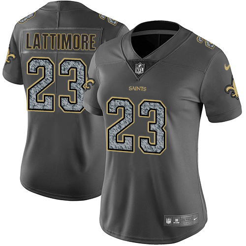 New Orleans Saints #23 Marshon Lattimore Gray Static Women's Stitched Vapor Untouchable Limited Jersey Womens