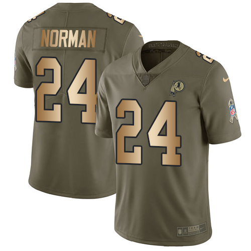 Washington Commanders #24 Josh Norman Olive/Gold Youth Stitched Limited 2017 Salute to Service Jersey Youth