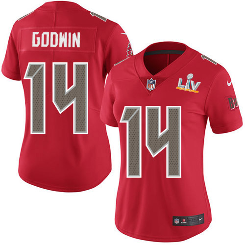 Buccaneers #14 Chris Godwin Red Women's Super Bowl LV Bound Stitched Limited Rush Jersey