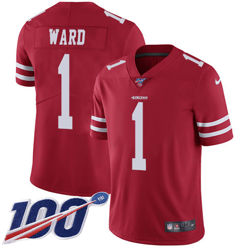 49ers #1 Jimmie Ward Red Team Color Men's Stitched 100th Season Vapor Limited Jersey