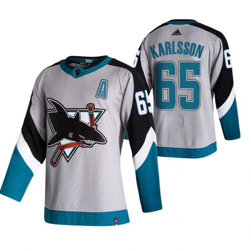 San Jose San Jose Sharks #65 Erik Karlsson Grey Men's Adidas 2020-21 Reverse Retro Alternate Jersey Men's