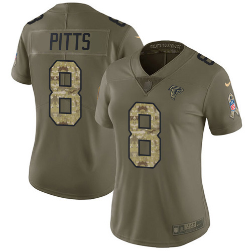 Falcons #8 Kyle Pitts Olive/Camo Women's Stitched Limited 2017 Salute To Service Jersey