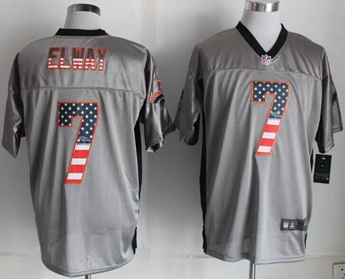 Broncos #7 John Elway Grey Men's Stitched Elite USA Flag Fashion Jersey