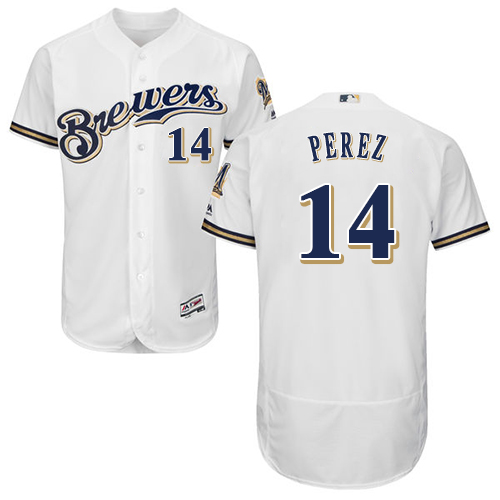 Milwaukee Brewers #14 Hernan Perez White Flexbase Authentic Collection Stitched Jersey Men's