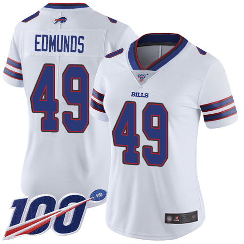 Bills #49 Tremaine Edmunds White Women's Stitched 100th Season Vapor Limited Jersey